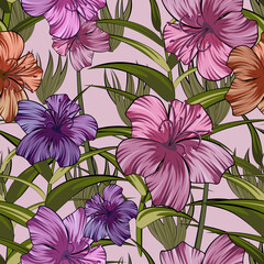 Summer seamless background with wildflowers and grass. Цветочный pattern for printing on the material, advertising booklets. Stylized as a watercolor.