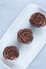 Rum flavored chocolate cupcake displayed on gray background