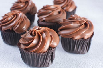 Rum flavored chocolate cupcake displayed on gray background