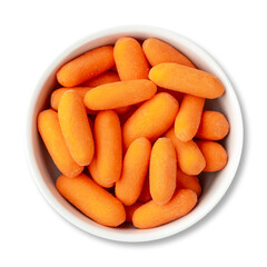 Baby carrots in a bowl isolated over white background
