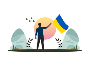 A man Holding Ukraine Flag Character Illustration design For Russia-Ukraine Conflict