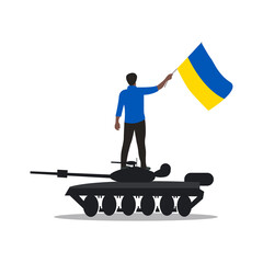 A man Protesting War In ukraine on holding flag Top of the tank