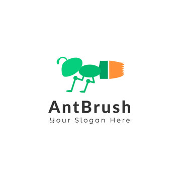 Ant and Paint Brush Logo design Vector template