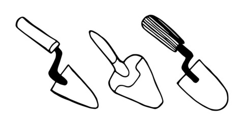 Set of hand drawn doodle trowel icons. Vector illustration.