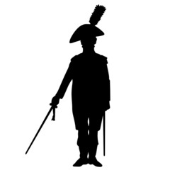 A soldier of Napoleon's army. A grenadier with a gun marches to the attack