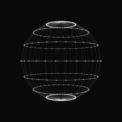 Technology grid sphere. Black sphere consisting of points and lines. Modern wireframe elements. Vector illustration.