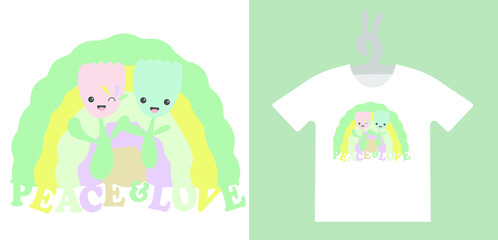 Retro Prints with Groovy cute character on T-shirts, sweatshirts, clothing, textile or package design. Isolated vector illustration in vintage style