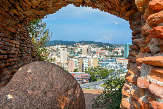 View of a muzzle-loading culverin of the seventeenth century in the Priamar fortress, Savona, Liguria, Italy
