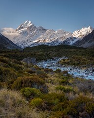 A clear Winter's day in Aoraki Mount Cook National Park, New Zealand