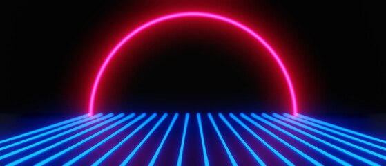 abstract backgound video game of esports scifi gaming cyberpunk, vr virtual reality simulation and metaverse, scene stand pedestal stage, 3d illustration rendering, futuristic neon glow room