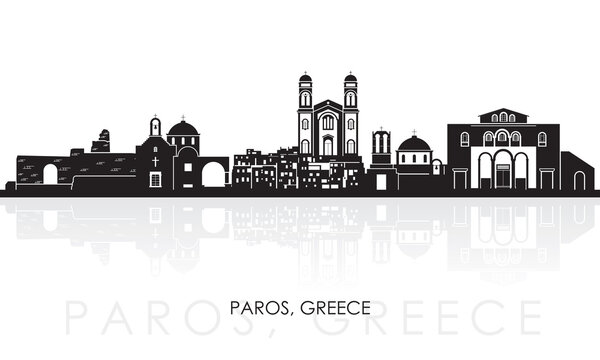 Silhouette Skyline panorama of Paros island, Cyclades, Greece - vector illustration
