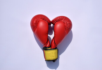 Boxing gloves close up, look like a heart. Abstract love concept.