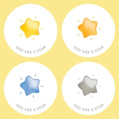 3D Rounded Star Mini Round Message Card Set - Vector Image