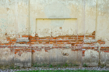 Old brick destroyed wall texture. Digital background for studio.
