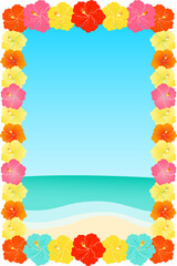 Clip art of beach with hibiscus flower frame