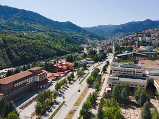 Fototapeta na wymiar Aerial view of Center of the town of Smolyan, Bulgaria