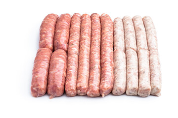 Set of raw pork sausages isolated on white