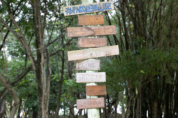 wooden direction sign