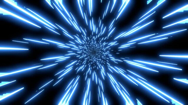 Hyperspace tunnel and big data transmission. Journey through outer space and space time. Supersonic flight at the speed of light. Acceleration background. Anime Speed Lines Background. 4k