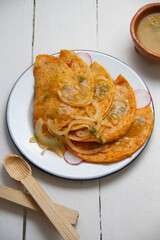 Basket tacos with green sauce. Mexican food