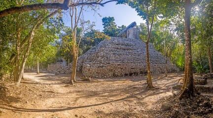 Picture of a historic pyramid in the Mexican Inca city of Coba