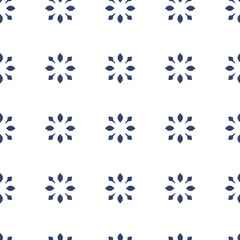 Vector. Seamless mediterranean geometric pattern in patchwork style. Talavera template. Portuguese Azulejo. Turkish decoration. Moroccan mosaic. Spanish porcelain. Ceramic dishes, folk ornament. Blue.