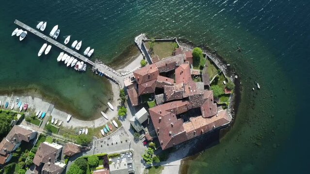 Aerial view of Lierna, a village on Lake Como