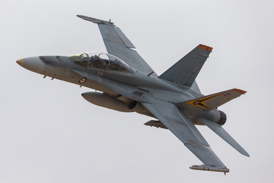 Temora, Australia - November 2, 2013: Royal Australian Air Force (RAAF) McDonnell Douglas F/A-18B Hornet Jet Aircraft A21-109 From No. 2 Operational Conversion Unit Based At RAAF Williamtown.