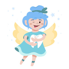 Fabulous tooth fairy, children's illustration. Flat vector graphics isolated on a white background