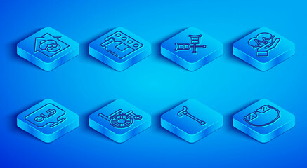 Obraz premium Set line Nursing home, Pills blister pack, Crutch or crutches, Wheelchair, Walking stick cane, Heart rate, and Eyeglasses icon. Vector