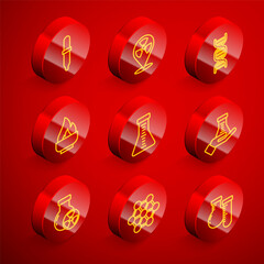 Set line Pipette, Radioactive in location, DNA symbol, Alcohol or spirit burner, Test tube and flask, radiation and Molecule icon. Vector