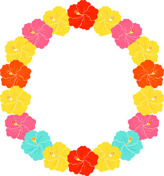 Clip art of colorful hibiscus flower decoration and white background