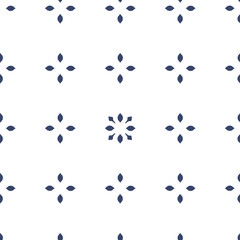 Vector. Seamless mediterranean geometric pattern in patchwork style. Talavera template. Portuguese Azulejo. Turkish decoration. Moroccan mosaic. Spanish porcelain. Ceramic dishes, folk ornament. Blue.