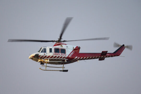 Melbourne, Australia - April 19, 2015: Bell 412EP Helicopter VH-VAA operated by Ambulance Victoria (CHC Helicopters) as an Air Ambulance.