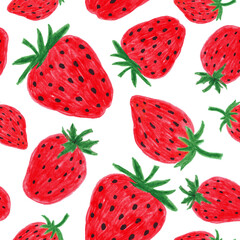 Strawberry seamless pattern hand drawn vector illustration with watercolor splashes, isolated background. Vegetarian eco food product, organic, vegan nutrition. Menu cover design, print. Hello summer. - 504277334