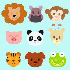 Adorable animals faces - vector color shape