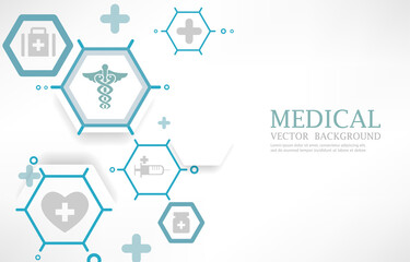 Medical white vector background.geometric hexagons shape.medical icons