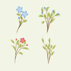 Fototapeta na wymiar Watercolor floral and leaves vector set for spring