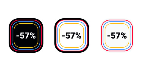 Modern vector discount 57% percent off and sale teg icon label  