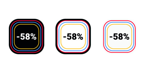 Modern vector discount 58% percent off and sale teg icon label  