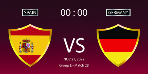 Soccer world cup 2022. Spain vs Germany group stage match 28. Vector illustration. eps 10