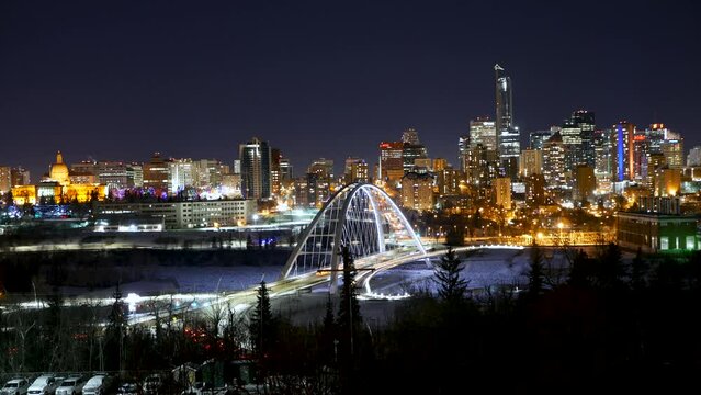 Time-lapse Of Edmonton Cityscape At Night