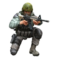 Soldier with a machine gun isolated white background 3d illustration - 504282339
