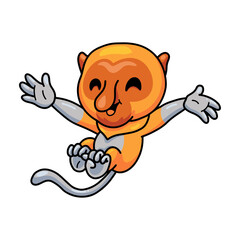 Cute little proboscis monkey cartoon jumping