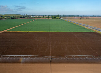 Obraz premium Aerial top view of a different agriculture fields. Drone shot