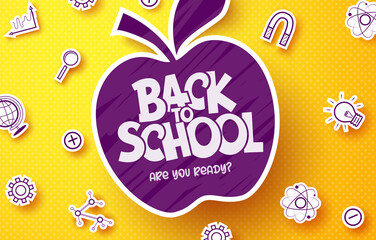 Back to school vector concept design. Back to school text in paper cut apple and knowledge icons element for student educational messages decoration. Vector illustration.
