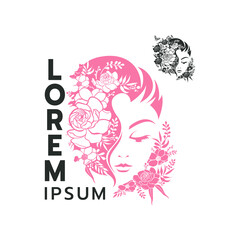 Beauty woman silhouette with flower logo design on white background vector illustration
