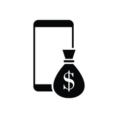 Dollar currency sign with a mobile phone icon. isolated on white background