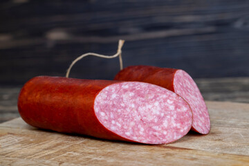 sliced sausage with meat and bacon and other food products