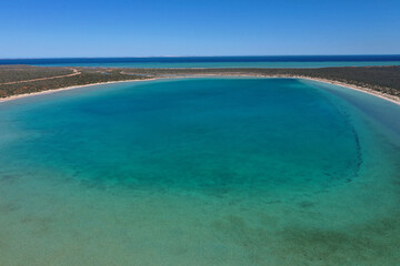 Fototapeta na wymiar Aerial landscape drone view of small lagoon